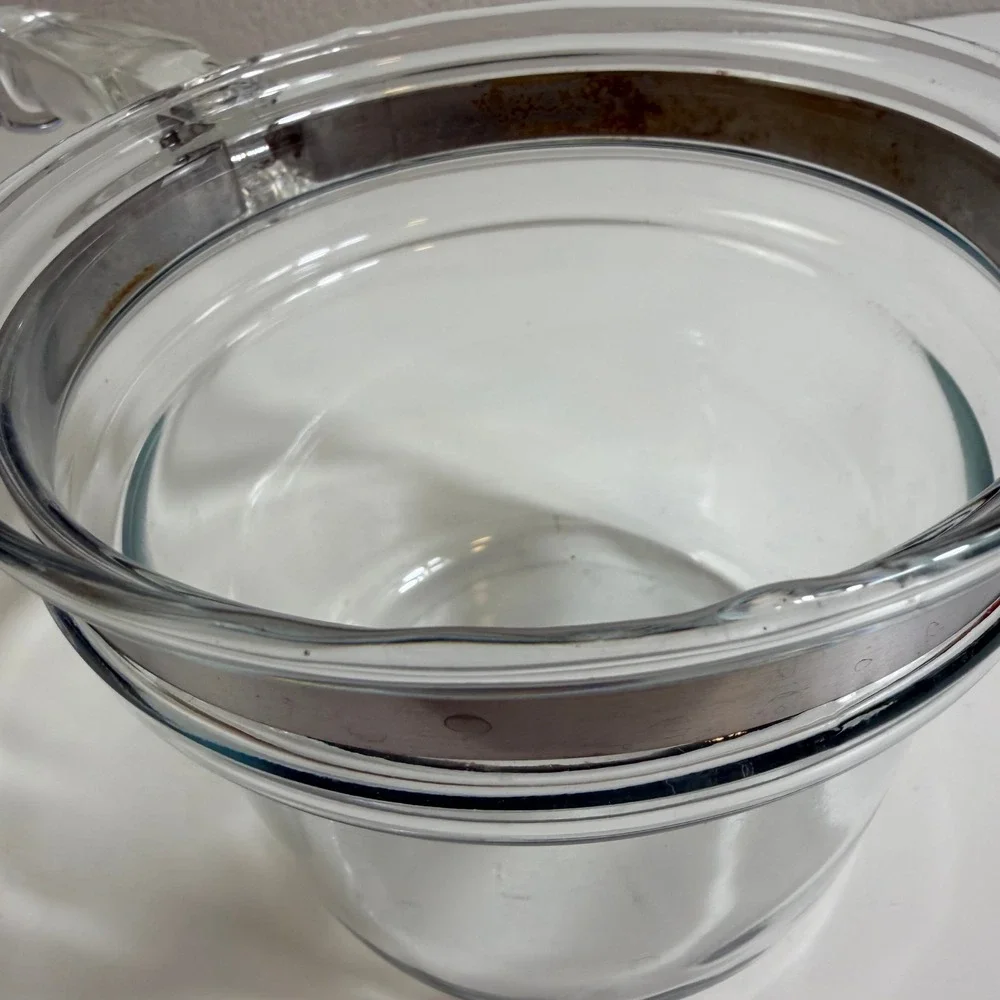 Vintage Pyrex Flameware Clear Glass Double Boiler 1.5 Qt 6283 with Lid